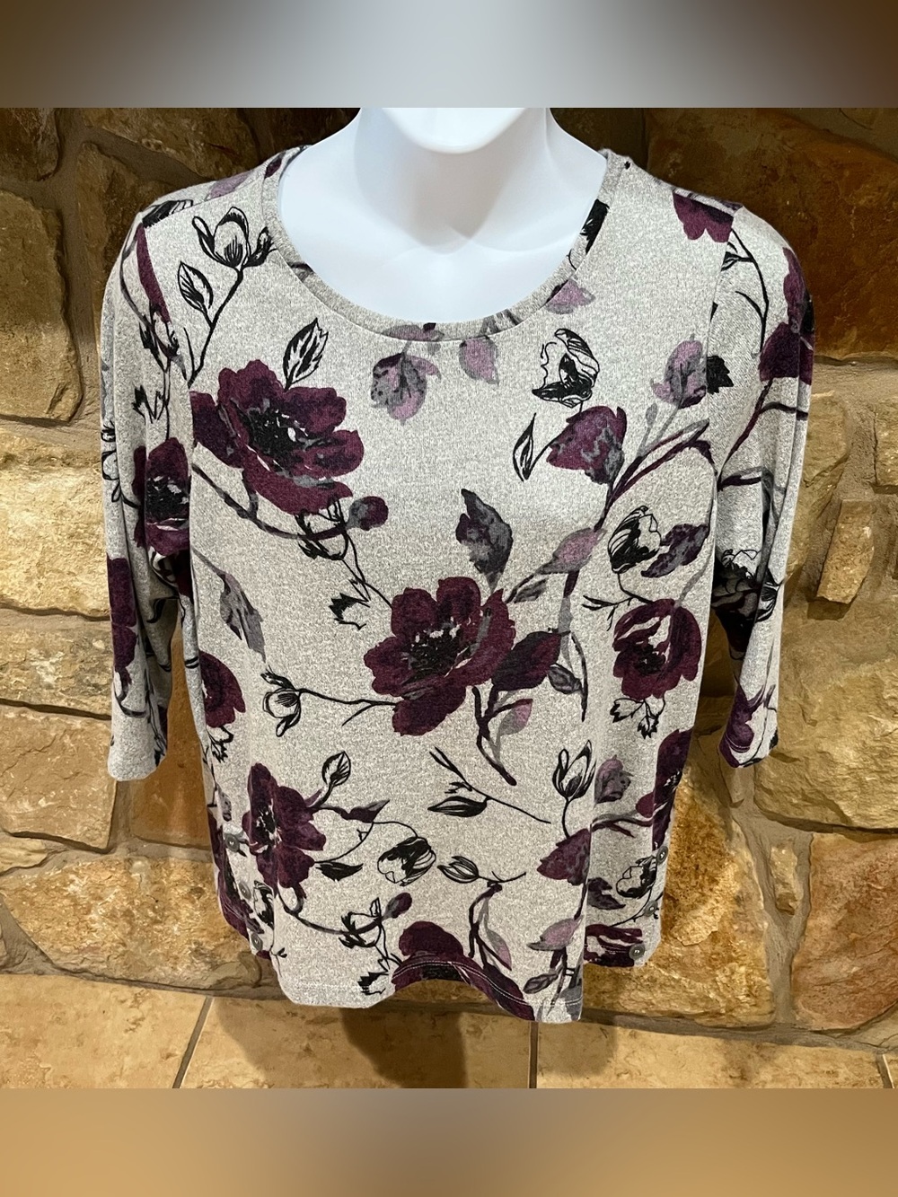 New Emily Daniells Gray & Purple Light Knit Floral Sweater Women's XL NWT